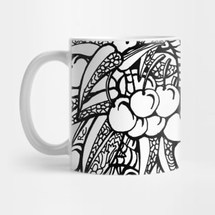 Pen & Ink Black & White Big Bunch of Cherries & Flowers Mug